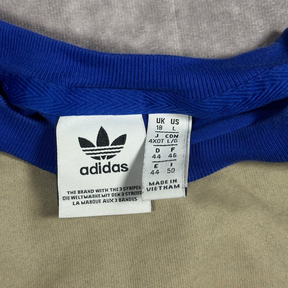 Adidas Originals Womens L Blue Tan Oversized Trefoil Graphic Crop Boxy T-Shirt - Picture 3 of 5